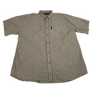 North River Men's Button Down Shirt XXL Yellow Black Plaid 100% Cotton Short Sle